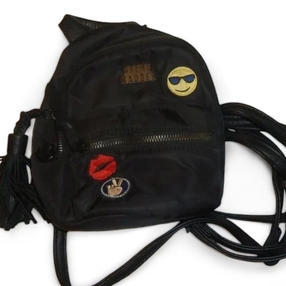 Steve Madden Black Mini Convertible Backpack Nylon, Happy Face, Lips, Peace Sign - Picture 2 of 12